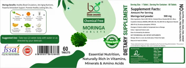 Bhumi Organic Moringa Leaf Tablets – 100% Pure Organic Superfood for Energy, Immunity, and Overall Wellness | Rich in Antioxidants & Nutrients - (PACK OF 1)