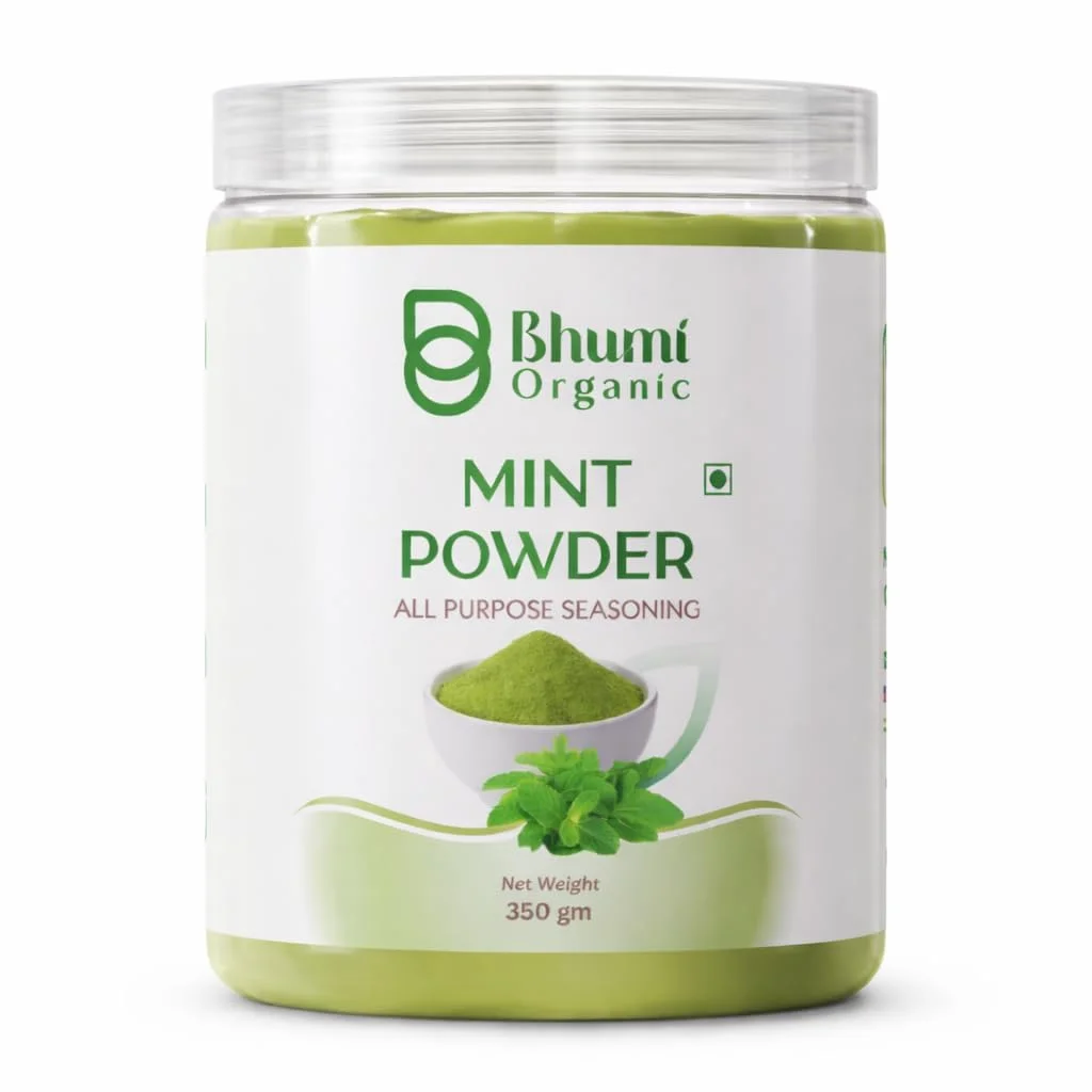 Bhumi Organic Mint Powder 350g (Pack of 3) – 100% Pure & Natural Pudina Powder | Refreshing Herbal Powder | Supports Digestion & Cooking Use | No Preservatives