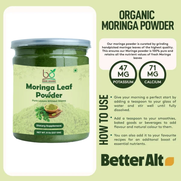 Bhumi Organic Moringa Leaf Powder – Nutrient-Dense Superfood Boost - 227 GM