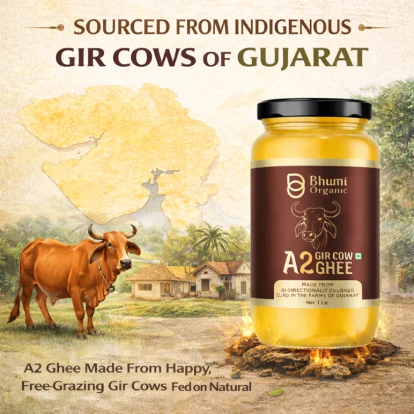 Bhumi Organic A2 Gir Cow Bilona Ghee 1LTR | Traditional Wooden Churned