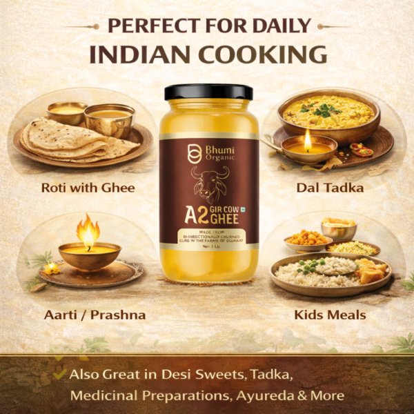 Bhumi Organic A2 Gir Cow Bilona Ghee 1LTR | Traditional Wooden Churned