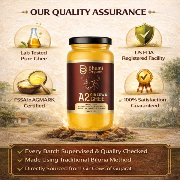Bhumi Organic A2 Gir Cow Bilona Ghee 1LTR | Traditional Wooden Churned