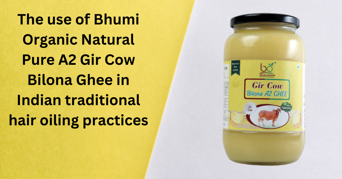 The use of Bhumi Organic Natural Pure A2 Gir Cow Bilona Ghee in Indian traditional hair oiling practices