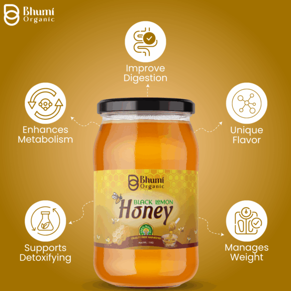 Organic Black Lemon Infused Raw Honey | 100% Pure Unique Citrus Flavor Superfood Sweetener - 1 kg