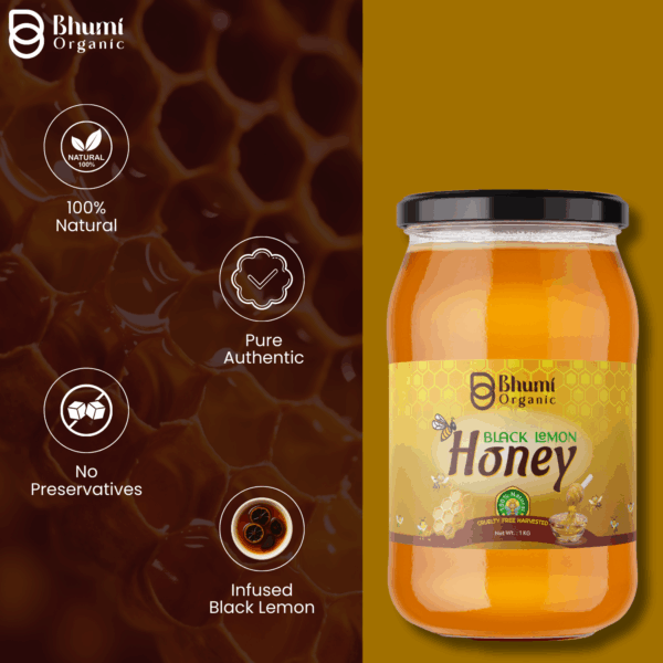 Organic Black Lemon Infused Raw Honey | 100% Pure Unique Citrus Flavor Superfood Sweetener - 1 kg