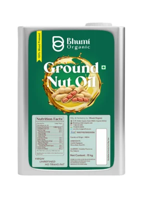 Bhumi Organic Wood-Pressed Groundnut Oil (Tin Pack) | Cold-Pressed | 100% Pure