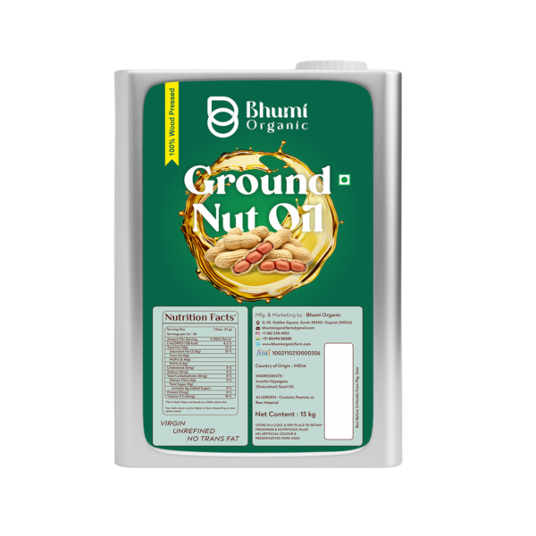 Bhumi Organic Wood-Pressed Groundnut Oil (Tin Pack) | Cold-Pressed | 100% Pure