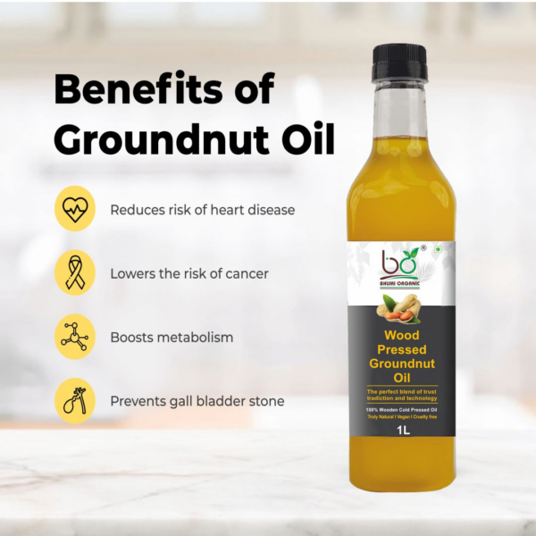 Bhumi Organic Wood Pressed Groundnut Oil - 100% Pure, Cold Pressed Peanut Oil for Healthy Cooking & Skin Care | Natural, Chemical-Free, and Nutrient-Rich