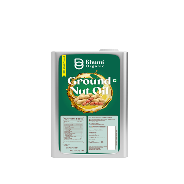 Bhumi Organic Wood-Pressed Groundnut Oil (Tin Pack) | Cold-Pressed | 100% Pure