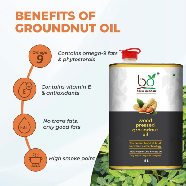 Bhumi Organic Wood Pressed Groundnut Oil - 100% Pure, Cold Pressed Peanut Oil for Healthy Cooking & Skin Care | Natural, Chemical-Free, and Nutrient-Rich