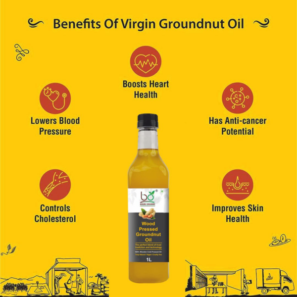 Bhumi Organic Wood Pressed Groundnut Oil - 100% Pure, Cold Pressed Peanut Oil for Healthy Cooking & Skin Care | Natural, Chemical-Free, and Nutrient-Rich