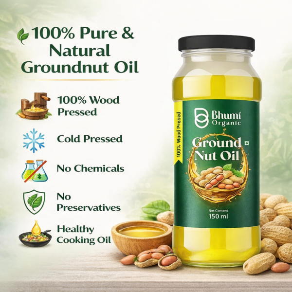 Bhumi Organic Wood-Pressed Groundnut Oil (Tin Pack) | Cold-Pressed | 100% Pure