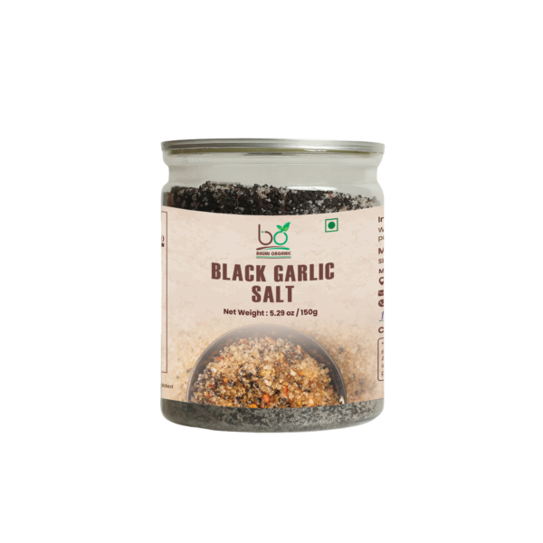 Bhumi Organic Black Garlic Salt - Premium Aged Black Garlic Sea Salt for Cooking, Seasoning, and Gourmet Recipes | All-Natural & Non-GMO