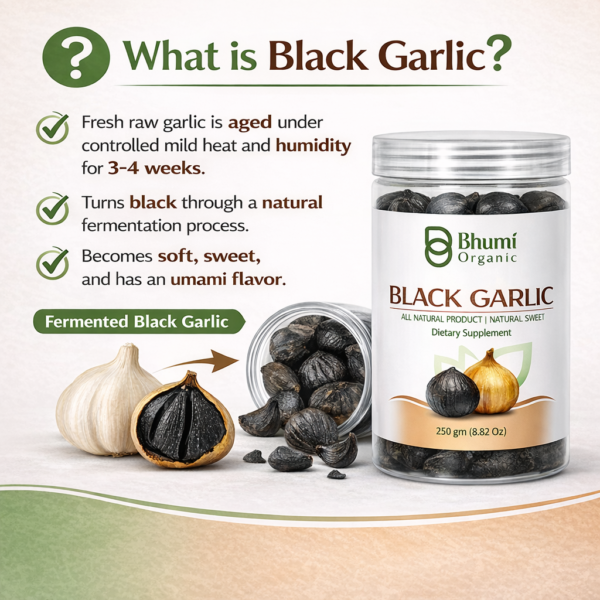 Bhumi Organic Black Garlic Fermented Single Clove | 500g | Aged Himalayan Superfood