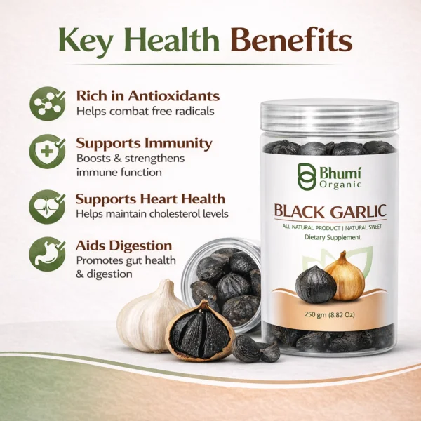 Bhumi Organic Black Garlic Fermented Single Clove | 500g | Aged Himalayan Superfood