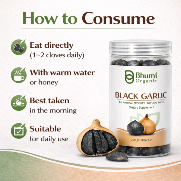 Bhumi Organic Black Garlic Fermented Single Clove | 500g | Aged Himalayan Superfood