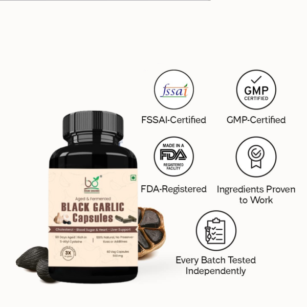 Bhumi Organic Aged Black Garlic Capsules 500mg | 60 Count | Fermented Extract Supplement | Non-GMO, Gluten Free