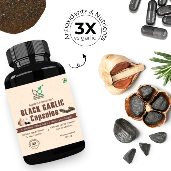 Bhumi Organic Aged Black Garlic Capsules 500mg | 60 Count | Fermented Extract Supplement | Non-GMO, Gluten Free