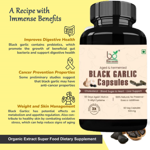 Bhumi Organic Aged Black Garlic Capsules 500mg | 60 Count | Fermented Extract Supplement | Non-GMO, Gluten Free