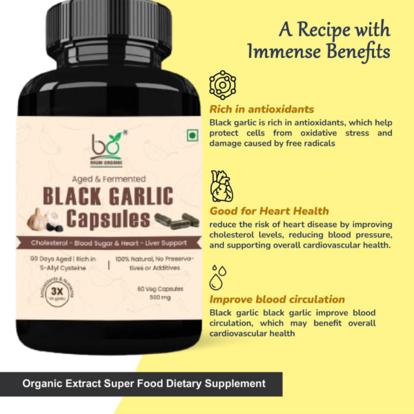 Bhumi Organic Aged Black Garlic Capsules 500mg | 60 Count | Fermented Extract Supplement | Non-GMO, Gluten Free