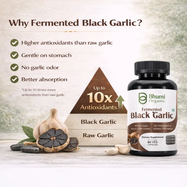 Bhumi Organic Black Garlic Capsules | 500mg Pure Extract for Heart & Immune Health