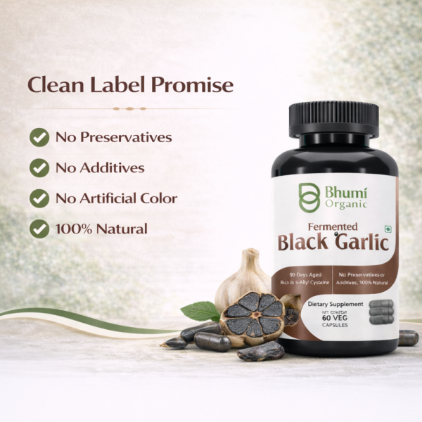 Bhumi Organic Black Garlic Capsules | 500mg Pure Extract for Heart & Immune Health
