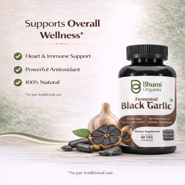 Bhumi Organic Black Garlic Capsules | 500mg Pure Extract for Heart & Immune Health