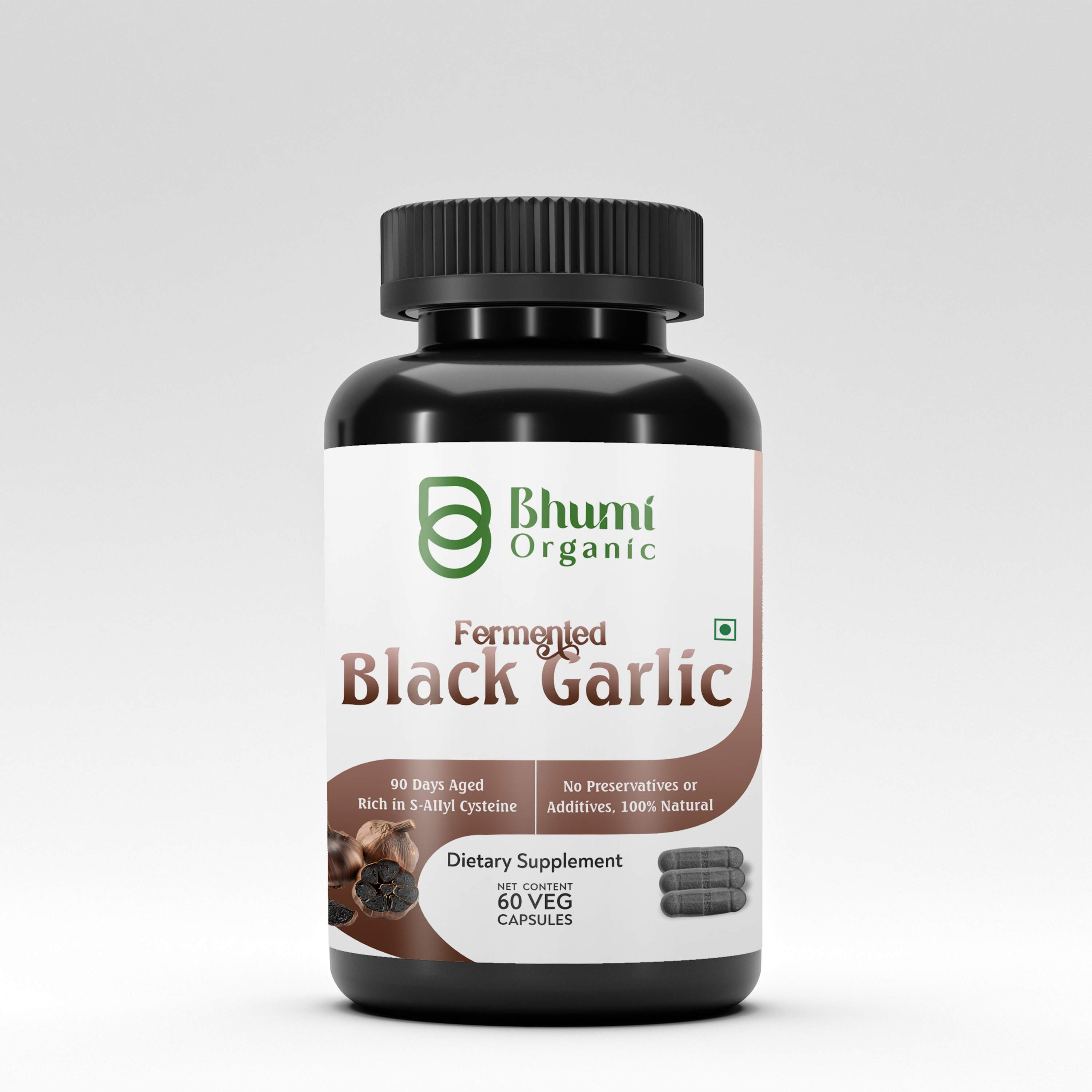 Bhumi Organic Black Garlic Capsules 500mg – 60 veg.caps || Heart & Immunity Boost
