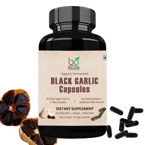 Bhumi Organic Aged Black Garlic Capsules 500mg - Antioxidant-Rich Supplement for Heart Health, Immunity, and Overall Wellness | Non-GMO & Vegan-Friendly