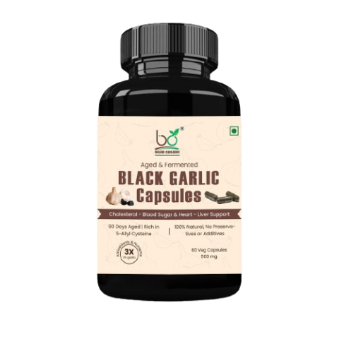 Bhumi Organic Aged Black Garlic Capsules 500mg - Antioxidant-Rich Supplement for Heart Health, Immunity, and Overall Wellness | Non-GMO & Vegan-Friendly