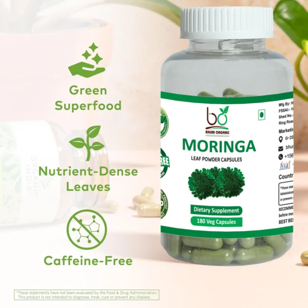 Bhumi Organic Moringa Capsules – Superfood for Energy, 180