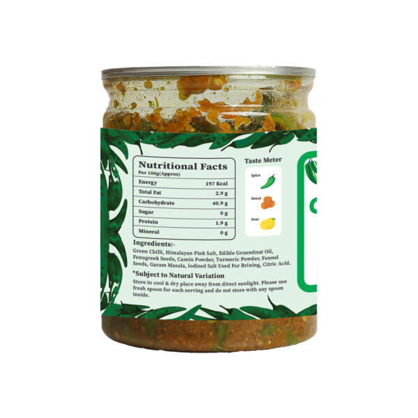 Bhumi Organic Green Chilli Pickle – Spicy & Flavorful Homemade Indian Achar | Non-GMO & Gluten-Free | Made with Natural Ingredients, 350g