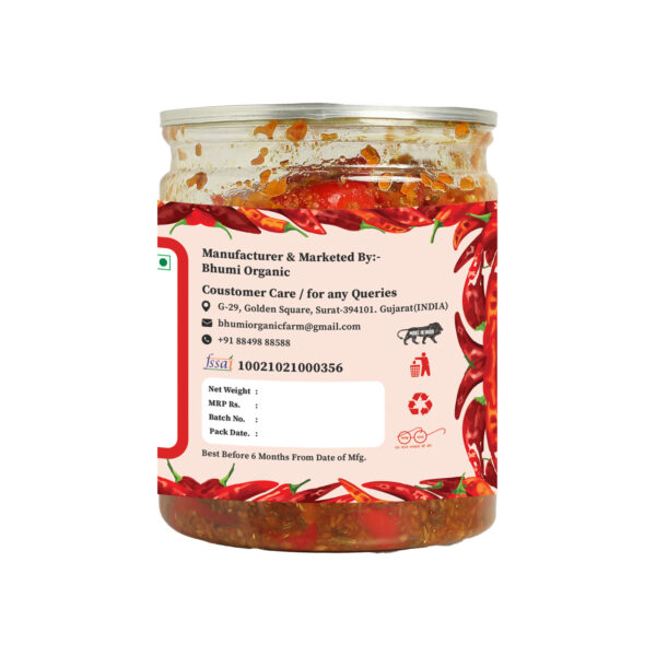 Bhumi Organic Red Chilli Pickle – Homemade Indian Achar | Spicy & Flavorful | Gluten-Free & Non-GMO | Natural Ingredients, 350g