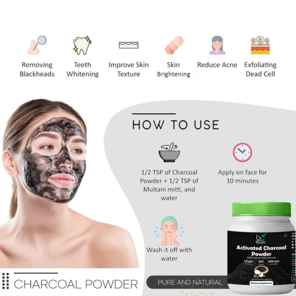 Bhumi Organic Activated Charcoal Powder – 100% Natural Coconut Charcoal for Face and Skin Detox (400g)