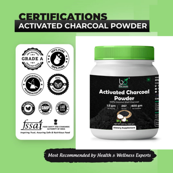 Bhumi Organic Activated Charcoal Powder – 100% Natural Coconut Charcoal for Face and Skin Detox (400g)