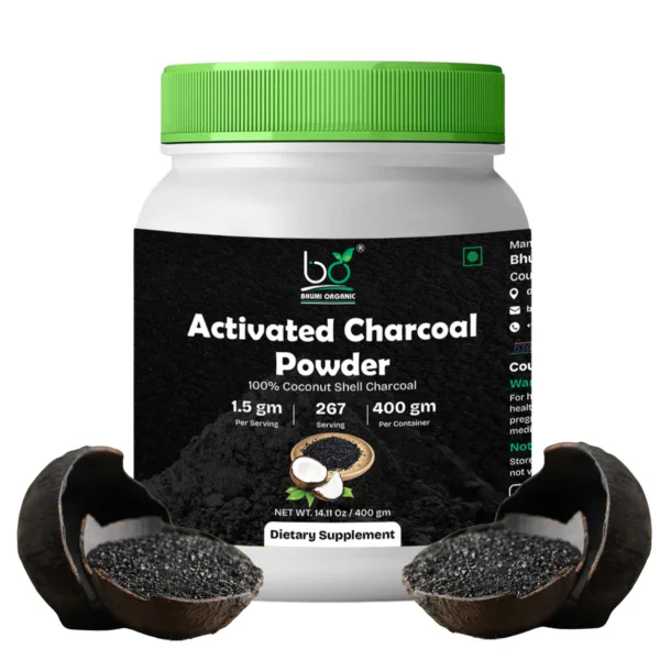 Bhumi Organic Activated Charcoal Powder – 100% Natural Coconut Charcoal for Face and Skin Detox (400g)