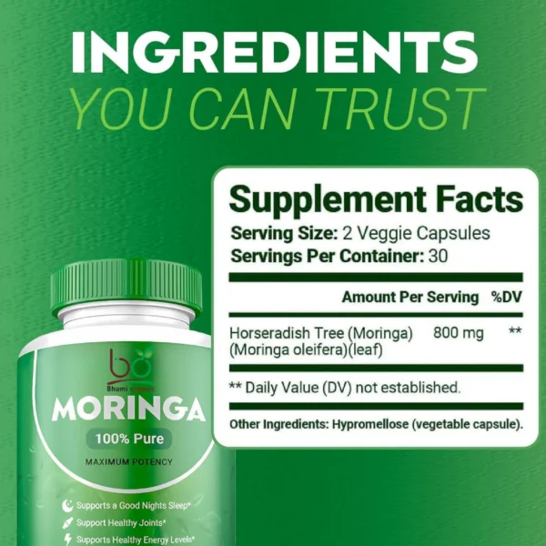 Bhumi Organic Moringa Capsules – Superfood for Energy, 60