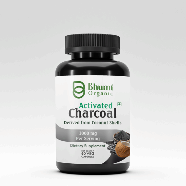 Bhumi Organic Activated Coconut Charcoal Capsules 500mg, 60 Veg. Caps, Natural Detox and Digestive Cleanse