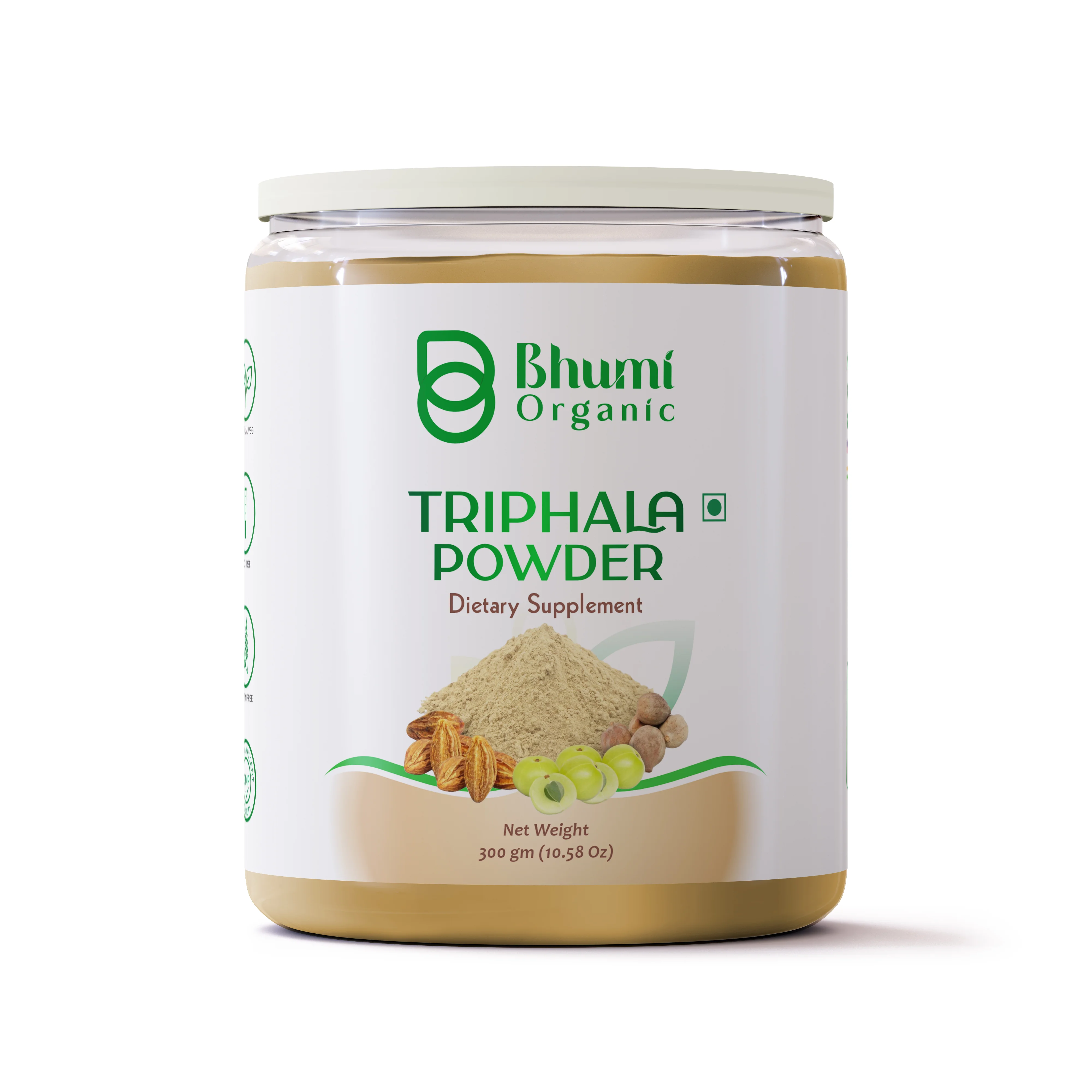 Bhumi Organic Triphala Powder, Dietary Supplement, 300g (10.58 Oz)