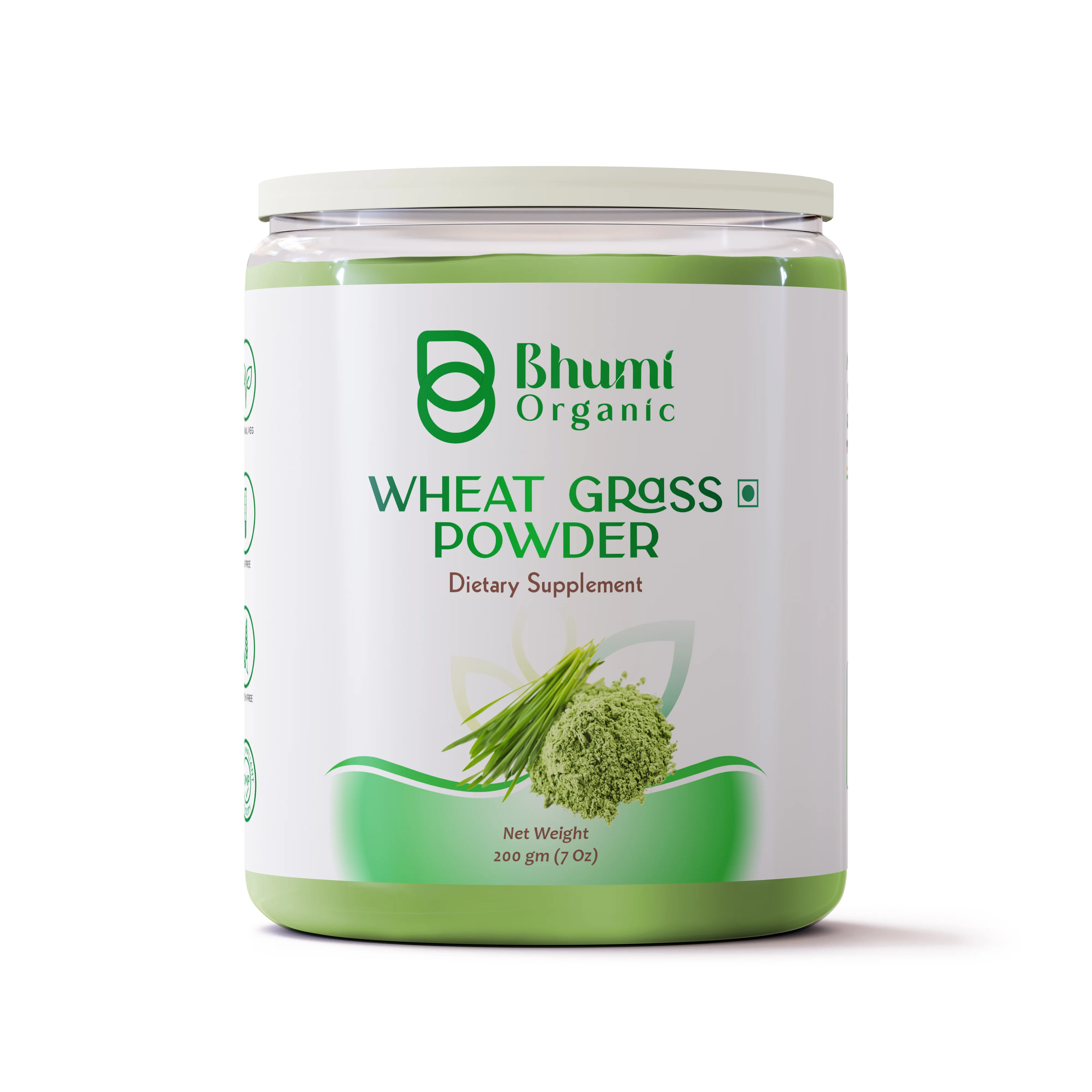 Bhumi Organic Wheat Grass Powder, Dietary Supplement, 200g (7 Oz)