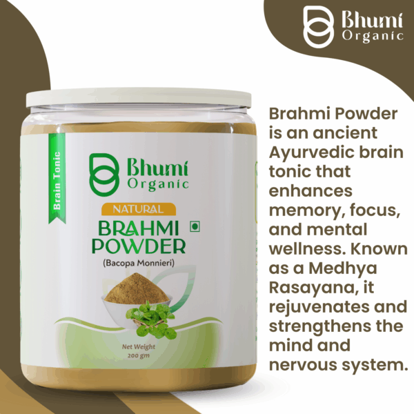 Bhumi Organic  Brahmi Powder Natural Bacopa Monnieri Leaf Powder, 200 gm