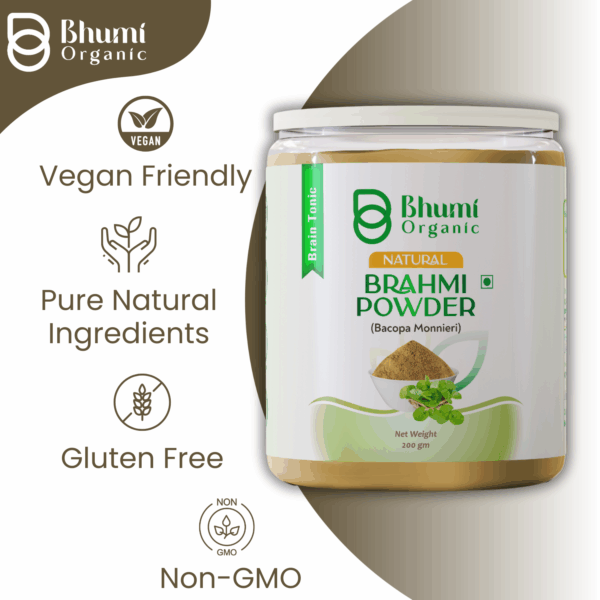 Bhumi Organic  Brahmi Powder Natural Bacopa Monnieri Leaf Powder, 200 gm