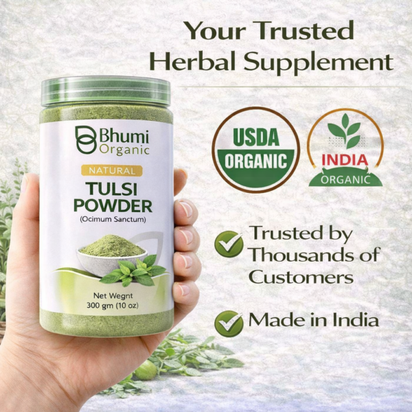 Bhumi Organic Tulsi Powder 300g | For Immunity, Stress Relief & Respiratory Health