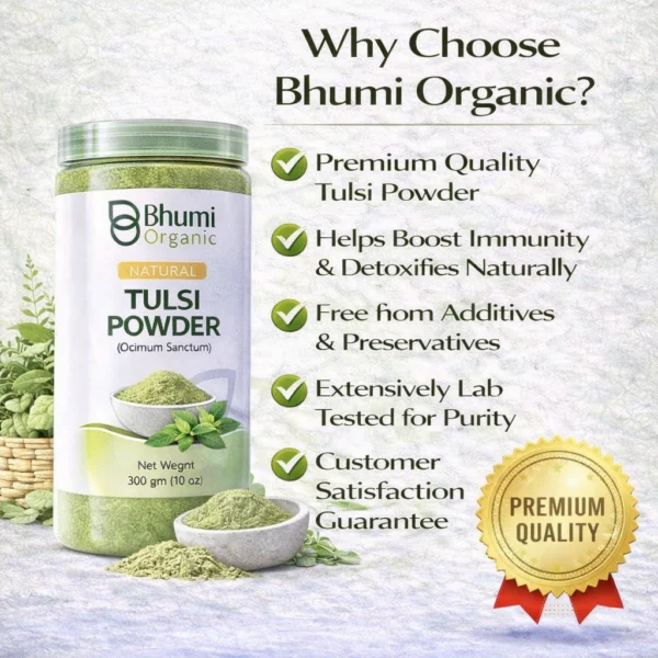 Bhumi Organic Tulsi Powder 300g | For Immunity, Stress Relief & Respiratory Health