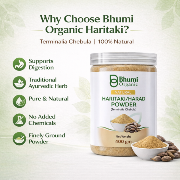Bhumi Organic Haritaki Powder 400g | King of Ayurvedic Medicines for Digestion & Detox