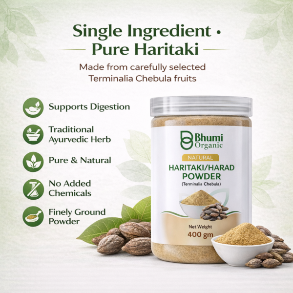 Bhumi Organic Haritaki Powder 400g | King of Ayurvedic Medicines for Digestion & Detox