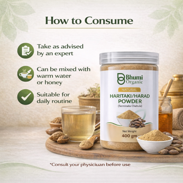 Bhumi Organic Haritaki Powder 400g | King of Ayurvedic Medicines for Digestion & Detox