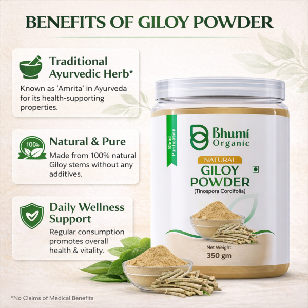 Bhumi Organic Giloy Powder 350g | Natural Immunity Booster & Fever Management