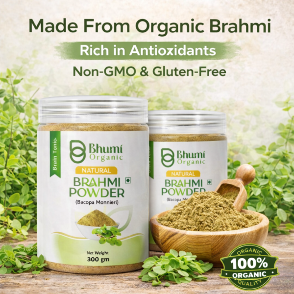 Bhumi Organic Brahmi Powder 600g | For Memory, Focus & Hair Growth
