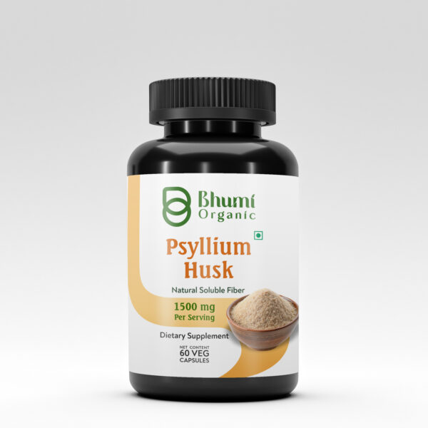 Bhumi Organic Psyllium Husk Capsules, 1500 mg, 60 Veg. Capsules, Natural Soluble Fiber